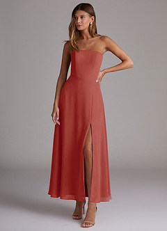 Azazie Wren Vestidos de madrinha de casamento Vestido Terracota de Chiffon de Linha A com Sem alças image1