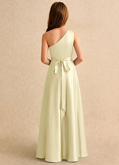 Azazie Puddles Girls Formal Flower Girl Dresses Lemon Sorbet A-Line One Shoulder Stretch Satin Dress image2
