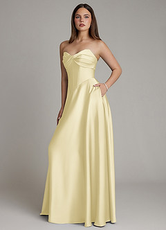 Azazie Meleena Brautjungfernkleider A-Linie Schulterfrei Stretch-Satin Kleid Zitronensorbet image6