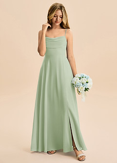 Azazie Bear Junior Dusty Sage A-Line Pleated Chiffon Dress image3