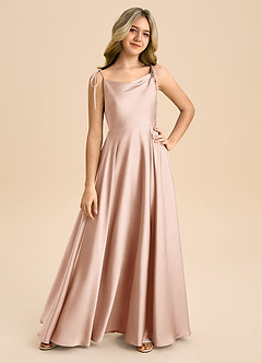 Azazie Popsy Junior Robe Trapèze en Satin extensible Arc Or Rose image8