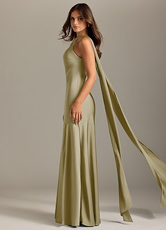 Azazie Kinsley Vestidos de damas de honor Vestido de Musgo Verde de Satén Elástico de Corte Sirena con Corte Lateral image4