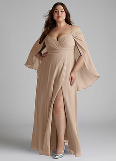 Azazie Cienna Robes de demoiselle d'honneur Robe Trapèze en Mousseline de soie Manche longue Taupe image7