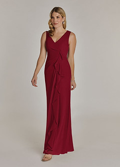 Azazie Manuella Mother of the Bride Dresses Burgundy A-Line V-Neck Pleated Chiffon Dress image5