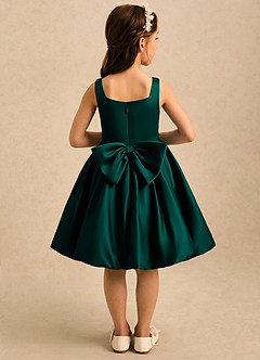 Azazie Lillian Flower Girl Dresses Pine Ball-Gown Pleated Matte Satin Dress image2