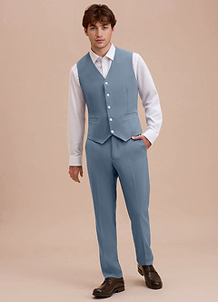 front Ethan 더스티 블루 세련된 직조 슈트 조끼