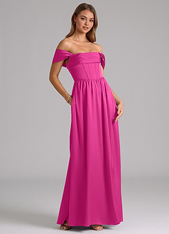 Azazie Hattie Brautjungfernkleider A-Linie Korsett Stretch-Satin Kleid Fuchsia image4
