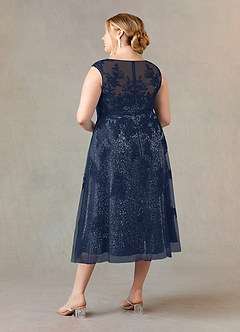 Azazie Flynn Kleider für die Brautmutter A-Linie Bootshals Spitze Tüll Kleid Dunkelmarine image9