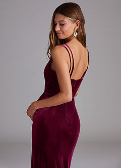 Azazie Leo Bridesmaid Dresses Cabernet Sheath Pleated Velvet Dress image6