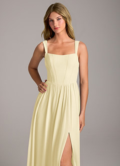 Azazie Rosaline Robes de demoiselle d'honneur Robe Trapèze en Mousseline de soie Fente Latérale Sorbet Citron image2