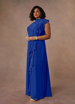 Azazie Narine Mother of the Bride Dresses Royal Blue A-Line High Neckline Pleated Chiffon Dress image15