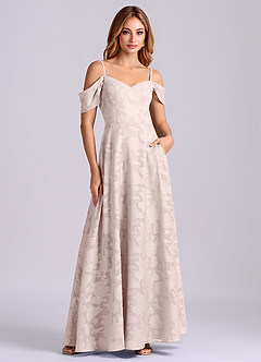 Azazie Marley Final Sale Blushing Pink A-Line Off the Shoulder Floral Burnout Convertible Dress image5