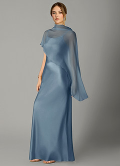 Azazie Jaleesa Vestidos de damas de honor Vestido Azul Polvoriento de Satén Elástico de Corte Recto con Cuello alto image14
