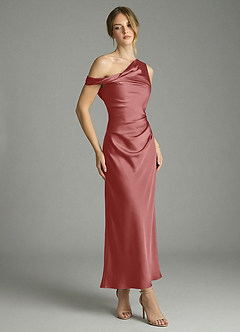 Azazie Emerson Robes de demoiselle d'honneur Robe Sirène en Satin extensible Épaule décolletée Antique Rose image3