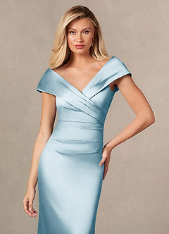 Azazie Ludlow vestidos de madre de la novia Vestido de Azul Cielo de Satén Elástico de Sirena con Plisado image6