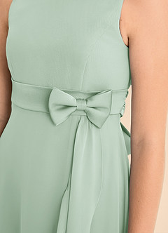Azazie Lilenne Junior Agave A-Line Bow Chiffon Dress image6