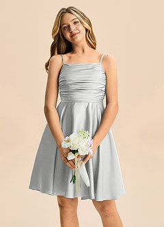 Azazie Miko Junior Silver A-Line Pleated Stretch Satin Dress image6