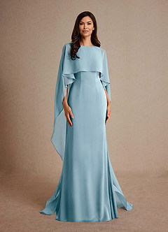 Azazie Milfred Mother of the Bride Dresses Moody Blue Sheath Boatneck Stretch Satin Dress image5