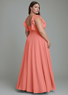 Azazie Leilani Bridesmaid Dresses Salmon Pink A-Line Pleated Chiffon Dress image7