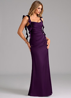 Azazie Jessamine Bridesmaid Dresses Grape A-Line Corset Stretch Satin Dress image4