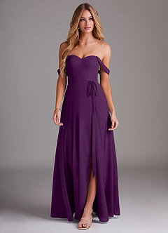 Azazie Aaron Bridesmaid Dresses Grape A-Line Off the Shoulder Chiffon Convertible Dress image4