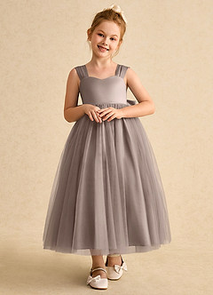 Azazie Chickadee Flower Girl Dresses Taupe Ball-Gown Sweetheart Neckline Matte Satin Dress image5
