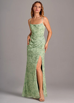 Azazie Leonis Bridesmaid Dresses Green Fern Floral Sheath Strapless Chiffon Convertible Dress image7