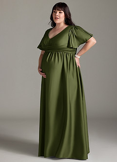 Azazie Verna Maternity Bridesmaid Dresses A-Line Ruched Stretch Satin Floor-Length Dress image14