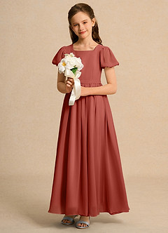 Azazie Joss Flower Girl Dresses Terracotta A-Line with Sleeves Chiffon Dress image12