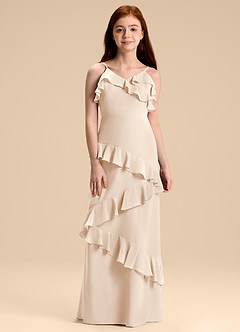 Azazie Evara Junior Robe Trapèze en Mousseline de soie Albâtre Blanc image3