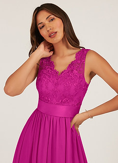 Azazie Gertrude Jurken voor bruidsmeisjes Jurk van Chiffon met A-Lijn Kant Fuchsia image6