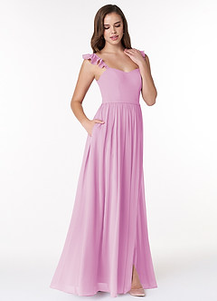 Azazie Metz Final Sale Candy Pink A-Line Sweetheart Ruched Chiffon Dress image3
