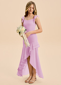 Azazie Junie Junior Vestido de Rosa Caramelo de Gasa de Corte Sirena con Volante image3