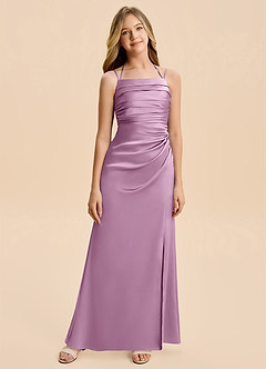 Azazie Nova Junior Wisteria Sheath Pleated Stretch Satin Dress image6