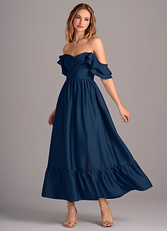 Azazie Anaya Bridesmaid Dresses Dark Navy A-Line Sweetheart Neckline Stretch Satin Convertible Dress image3