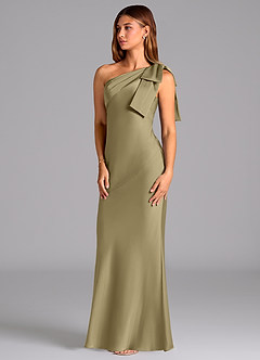 Azazie Yuanna Jurken voor bruidsmeisjes Jurk van Stretch Satijn met Zeemeermin One-Shoulder Mosgroen image4