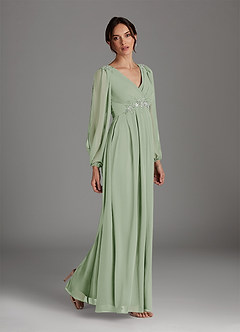 Azazie Gypsy Mother of the Bride Dresses Dusty Sage A-Line V-Neck Sequins Chiffon Dress image4