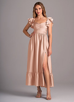 Azazie Anaya Brautjungfernkleider Wandelbar A-Linie Herzausschnitt Stretch-Satin Kleid Roségold image5