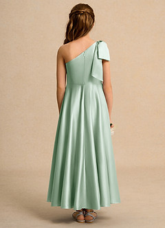Azazie Guppy Girls Formal Blumenmädchenkleider A-Linie One-Shoulder Matte Satin Kleid Agave image2