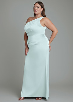 Azazie Akilah Robes de demoiselle d'honneur Robe Sirène en Satin extensible Asymétrique Verre De Mer image11