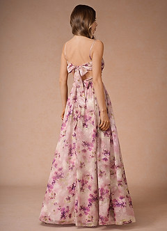 Lumi Mauve Floral A-Line V-Neck Pleated Chiffon Dress image6