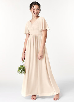 Azazie Temeka Junior White Alabaster A-Line Pleated Chiffon Dress image1