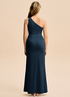 Azazie Akilah Junior Dark Navy Sheath Pleated Stretch Satin Dress image6