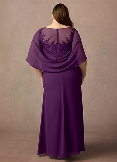 Azazie Hera Mother of the Bride Dresses Grape A-Line Lace Capelet Chiffon Dress image7