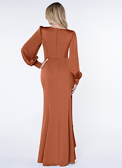 Azazie Raye Bridesmaid Dresses Cedar Rose Mermaid Long Sleeve Stretch Satin Dress image2