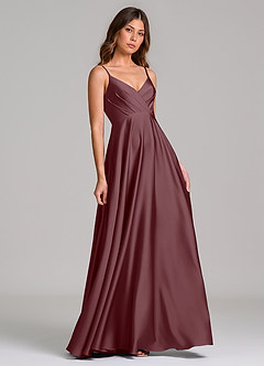 Azazie Amani Abiti da Damigella Abito A-Line in Raso Elasticizzato Plissettato Sangria image1