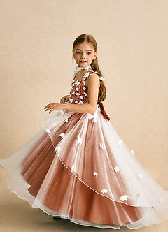 Azazie Darlina Robe Demoiselle D'honneur Fillette Robe Princesse en Tulle Dentelle Ivoire Orange Brûlée image3