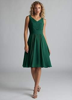 Azazie Grace Bridesmaid Dresses Emerald A-Line Pleated Chiffon Dress image1