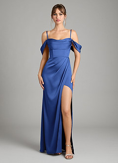 Azazie Johana Bridesmaid Dresses Royal Blue Mermaid Off the Shoulder Stretch Satin Convertible Dress image2