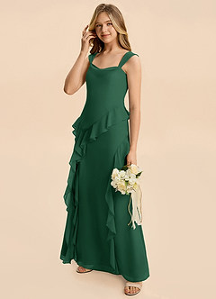 Azazie Sloane Junior A-Linie Herzausschnitt Chiffon Kleid Dunkelgrün image4